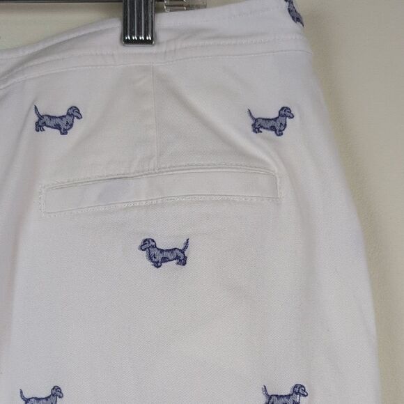 Talbots White Cotton Pencil Skirt Blue Embroidered Dachshund Dog Print Size 14 - Picture 8 of 9